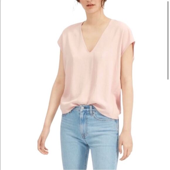 Everlane V Neck Short Sleeve Soft Pink Blouse 4 - Picture 1 of 6